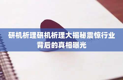 研机析理研机析理大揭秘震惊行业背后的真相曝光