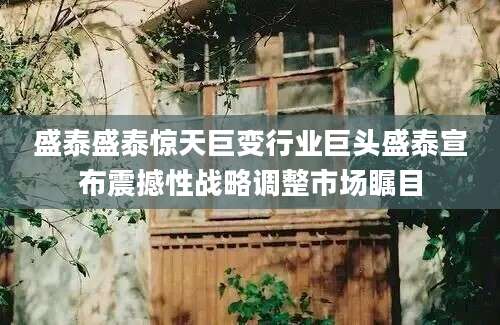 盛泰盛泰惊天巨变行业巨头盛泰宣布震撼性战略调整市场瞩目