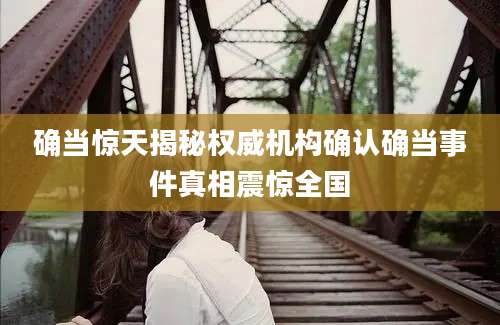 确当惊天揭秘权威机构确认确当事件真相震惊全国