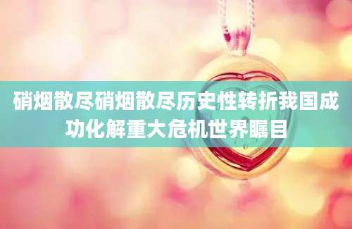 硝烟散尽硝烟散尽历史性转折我国成功化解重大危机世界瞩目