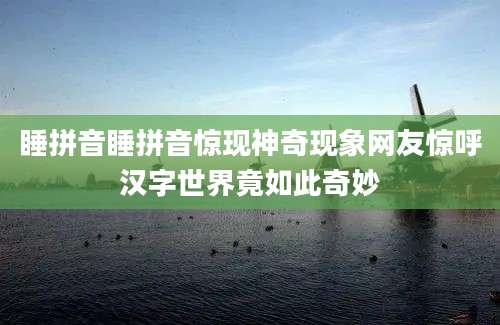 睡拼音睡拼音惊现神奇现象网友惊呼汉字世界竟如此奇妙
