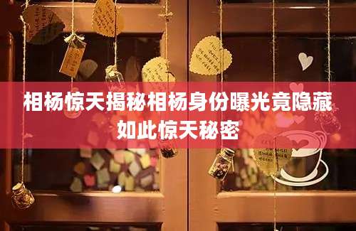 相杨惊天揭秘相杨身份曝光竟隐藏如此惊天秘密
