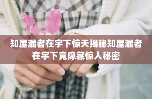 知屋漏者在宇下惊天揭秘知屋漏者在宇下竟隐藏惊人秘密