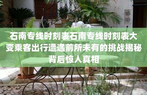 石南专线时刻表石南专线时刻表大变乘客出行遭遇前所未有的挑战揭秘背后惊人真相