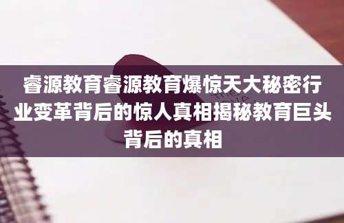 睿源教育睿源教育爆惊天大秘密行业变革背后的惊人真相揭秘教育巨头背后的真相