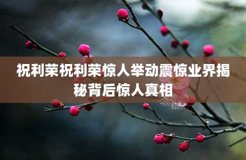 祝利荣祝利荣惊人举动震惊业界揭秘背后惊人真相