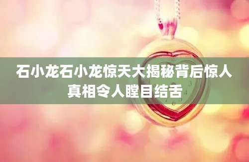 石小龙石小龙惊天大揭秘背后惊人真相令人瞠目结舌