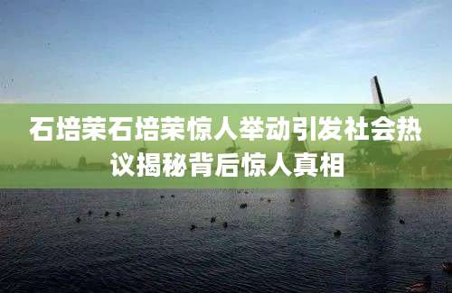 石培荣石培荣惊人举动引发社会热议揭秘背后惊人真相